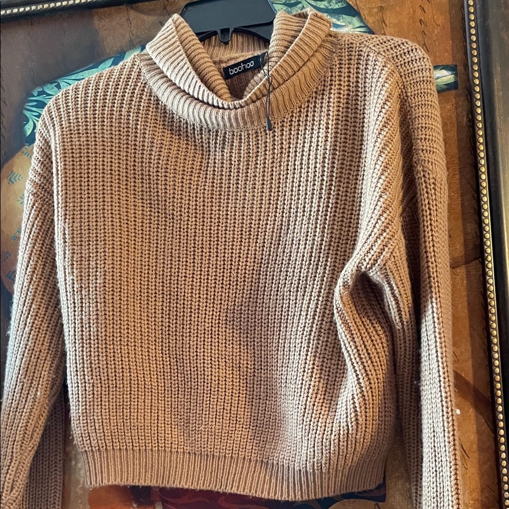 Boohoo Camel Cowl Neck Sweater